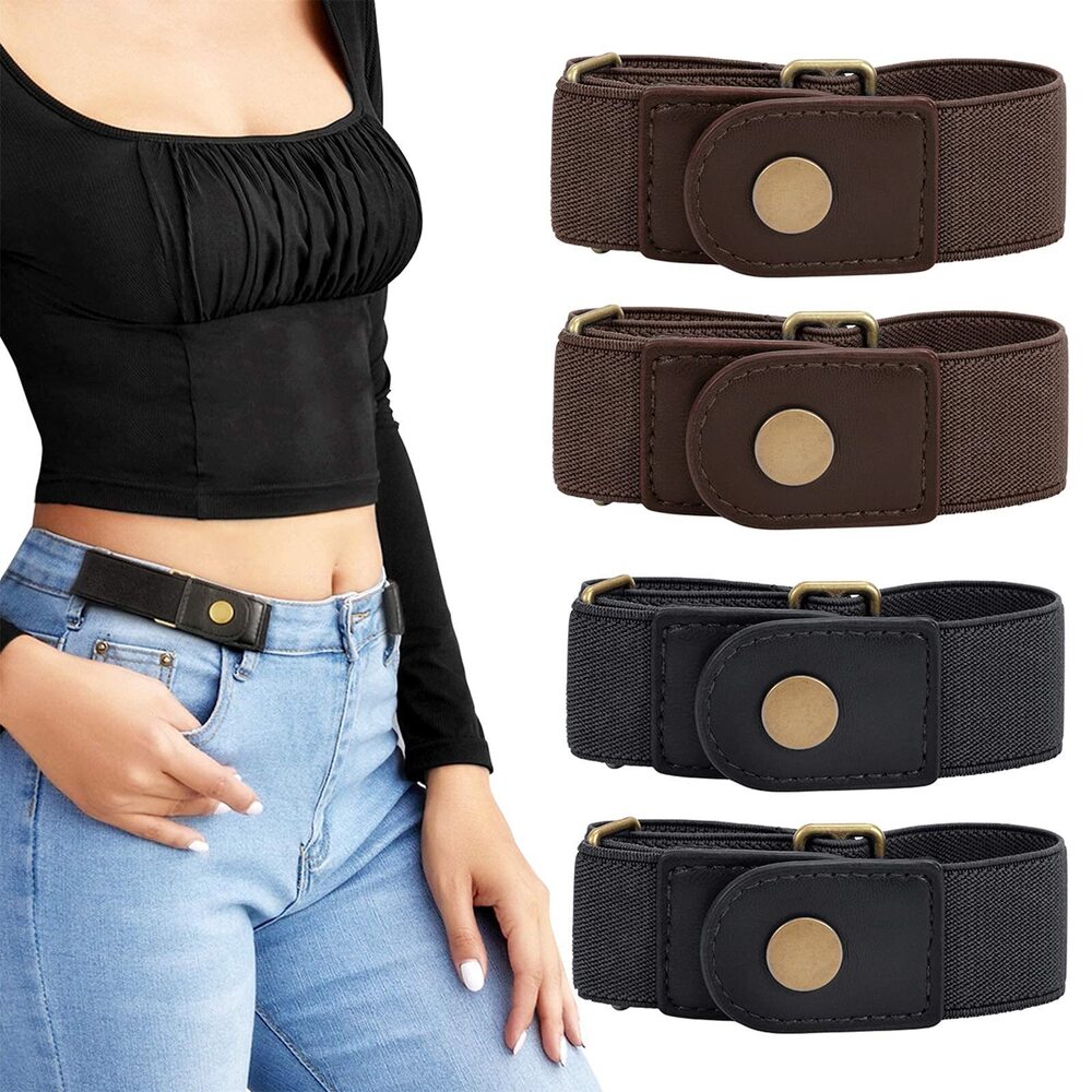 4116 No Buckle Stretch Belt For Women/Men2 Pack Elastic Invisible